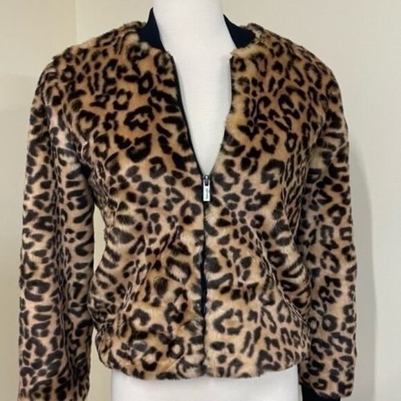 Splendid Faux Fur Jacket Leopard Print full zip cozy mob wives Women’s Size XS - Picture 3 of 15